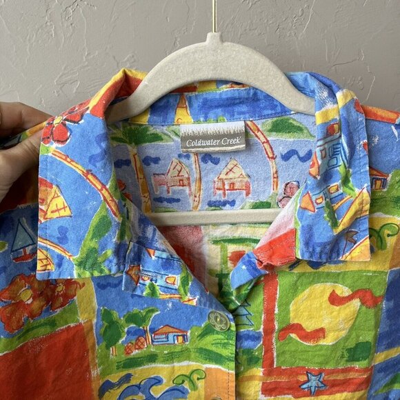 Vintage Coldwater Creek Novelty Print Button Up Shirt Art To Wear Abstract Paint - Picture 4 of 7